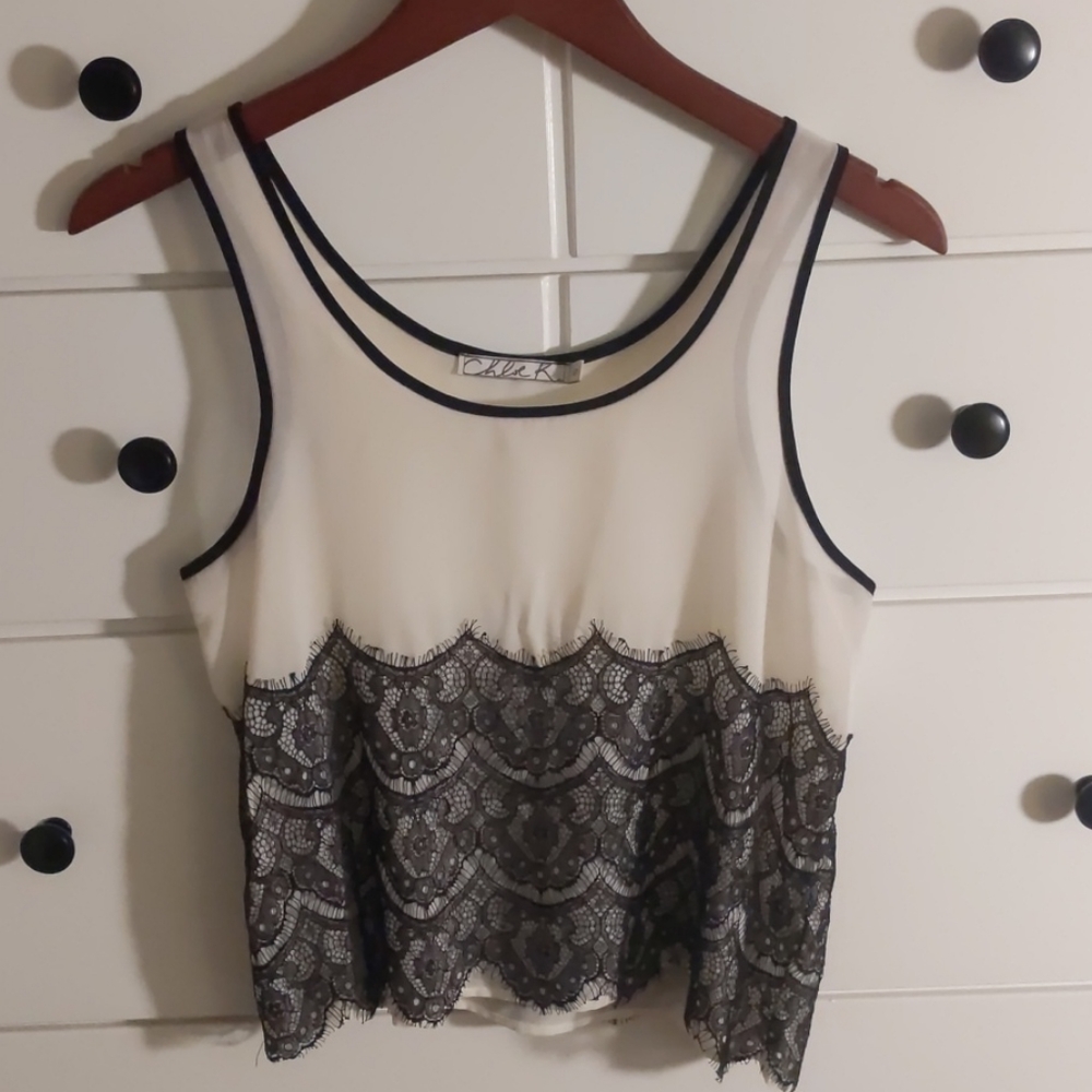 Nordstrom Off White and Black Lace Blouse